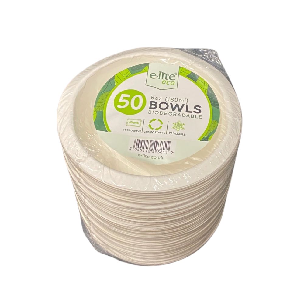E-Lite 6oz (180ml) Bagasse Bowls - 50 Pack_1