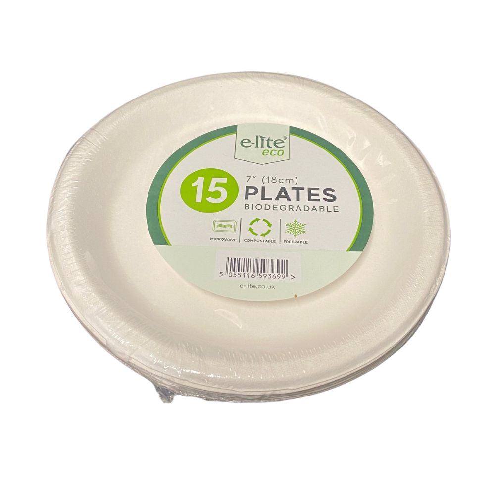 E-Lite 7'' Inch (8cm) Round Bagasse Plates - 15 Pack_1
