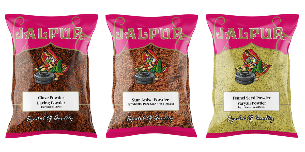Jalpur Millers Spice Combo Pack - Clove Powder 100g - Star Anise Powder 100g - Fennel Seeds Powder 100g (3 Pack)
