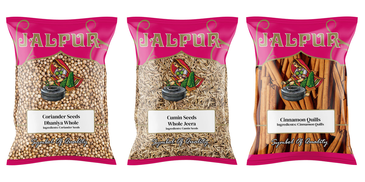 Jalpur Millers Spice Combo Pack - Coriander Seeds 100g - Cumin Seeds 100g - Cinnamon Quills 100g (3 Pack)