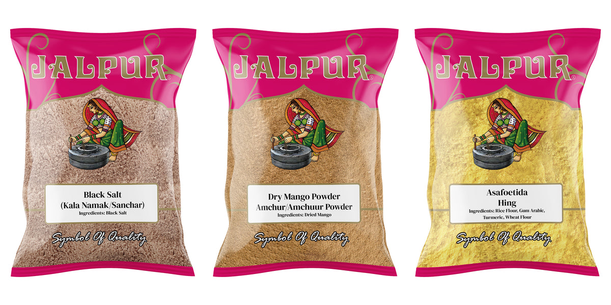 Jalpur Millers Spice Combo Pack - Black Salt 100g - Dry Mango Powder 100g - Asafoetida 50g (3 Pack)