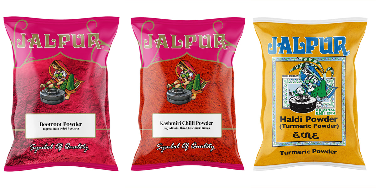Jalpur Millers Spice Combo Pack - Beetroot Powder 100g - Kashmiri Chilli Powder 200g - Turmeric Powder 100g (3 Pack)