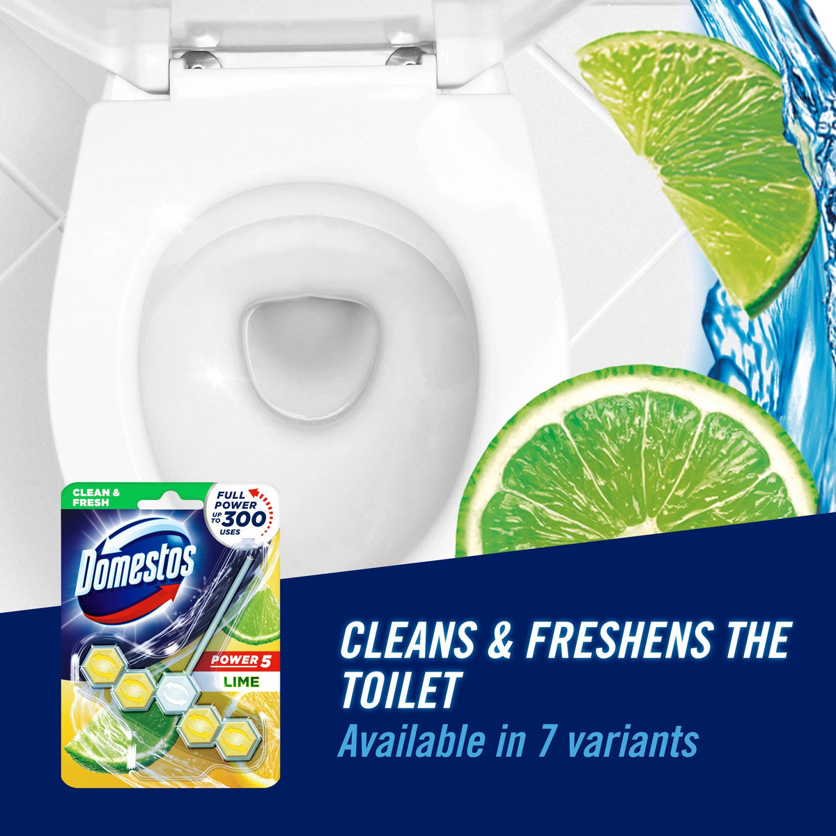 Domestos Power 5 Toilet Rim Block Lime - 55g_2