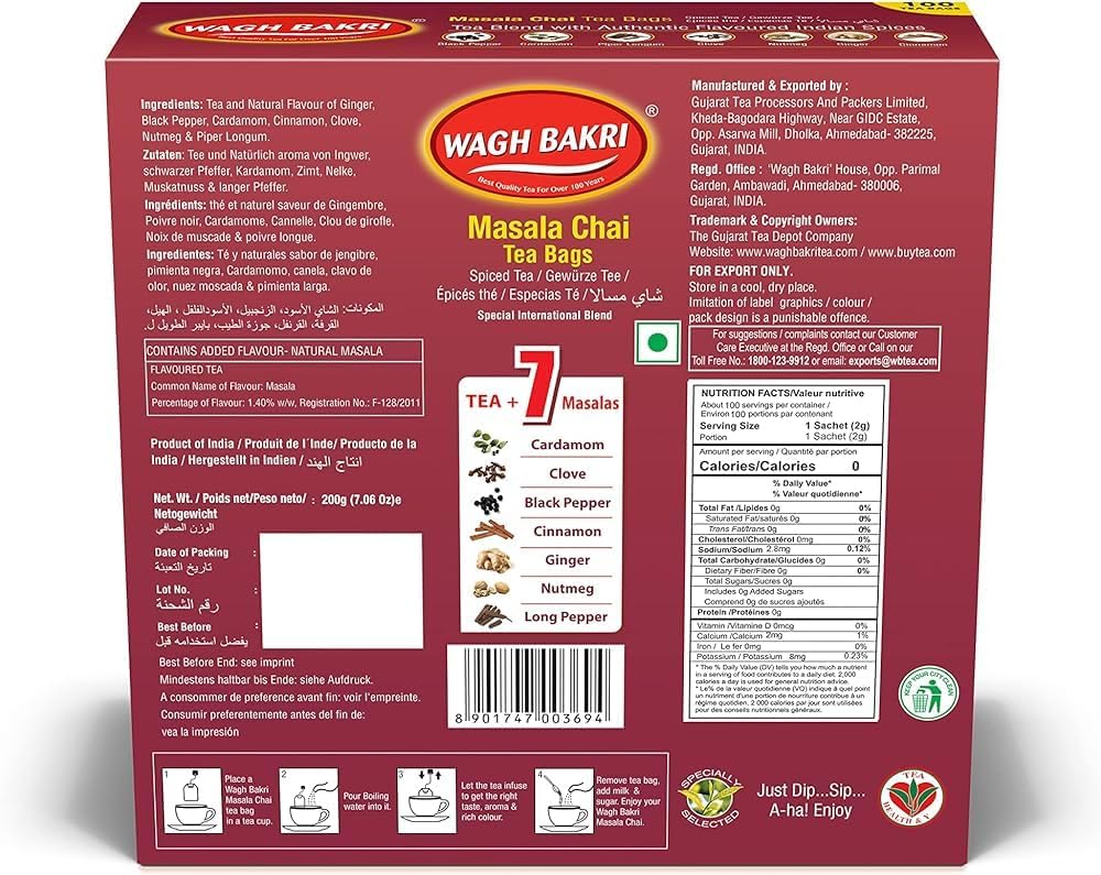 Wagh Bakri Masala Tea - 100 Bags - 200g_3