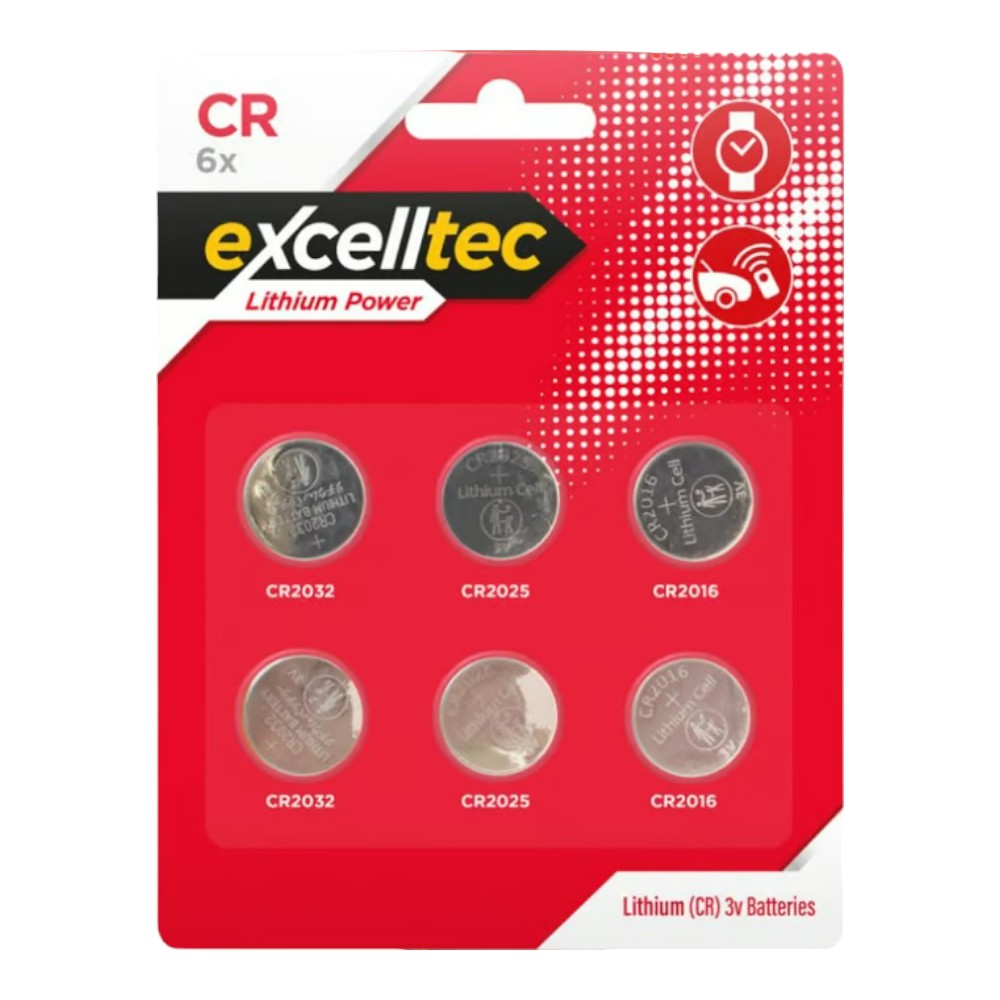 Excelltec CR 3V Lithium Power Battery Button Coin Cell CR2032 CR2025 CR2016 3v - 6 Pack_1