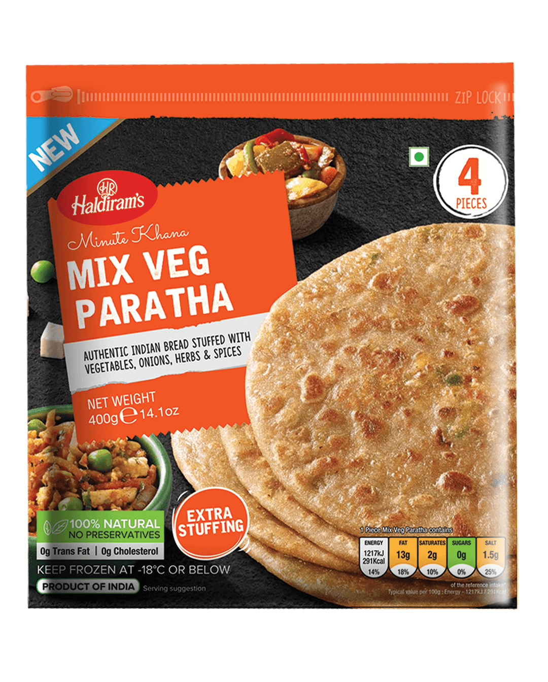 Haldirams - Frozen Mixed Veg Paratha - (4pcs) - 400g - Jalpur Millers Online