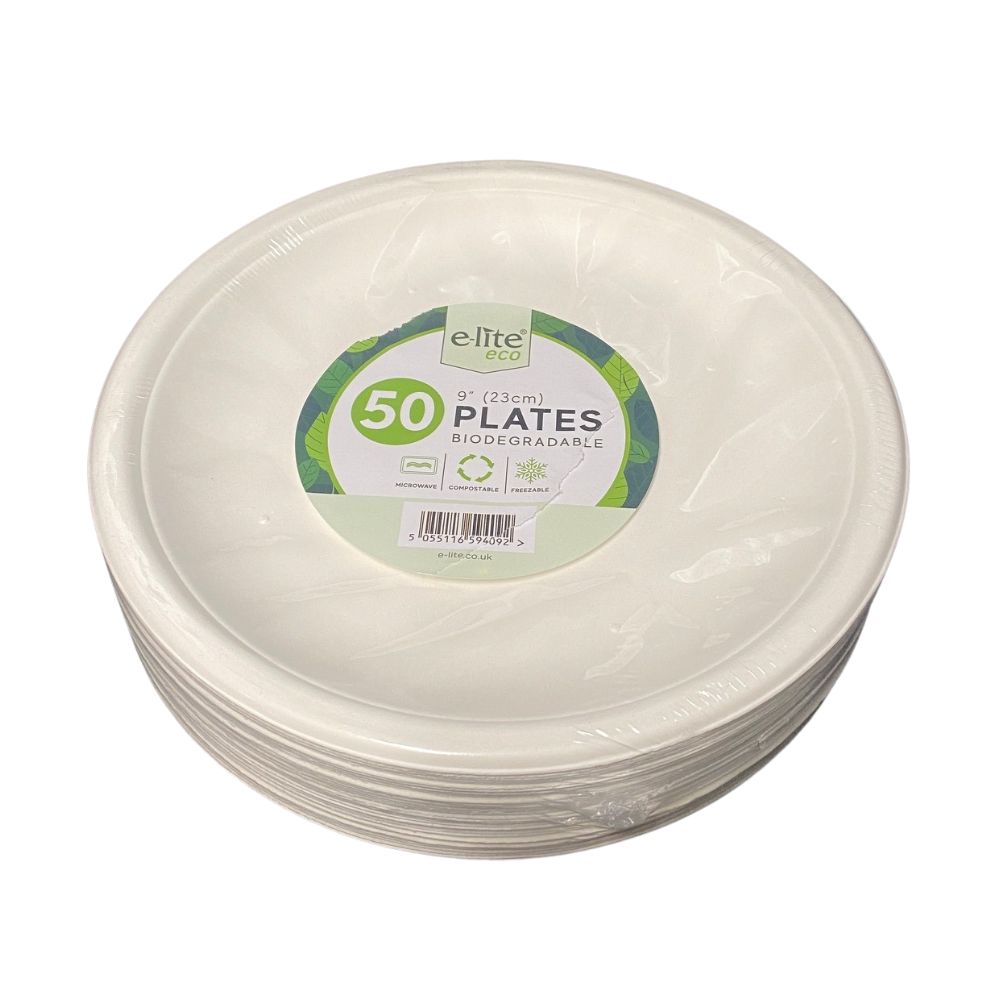 E-Lite 9'' Inch (23cm) Round Bagasse Plates - 50 Pack_1