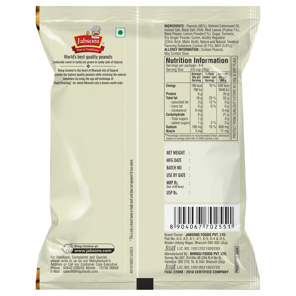 Jabsons Roasted Peanuts Nimboo Pudina - 140g_2