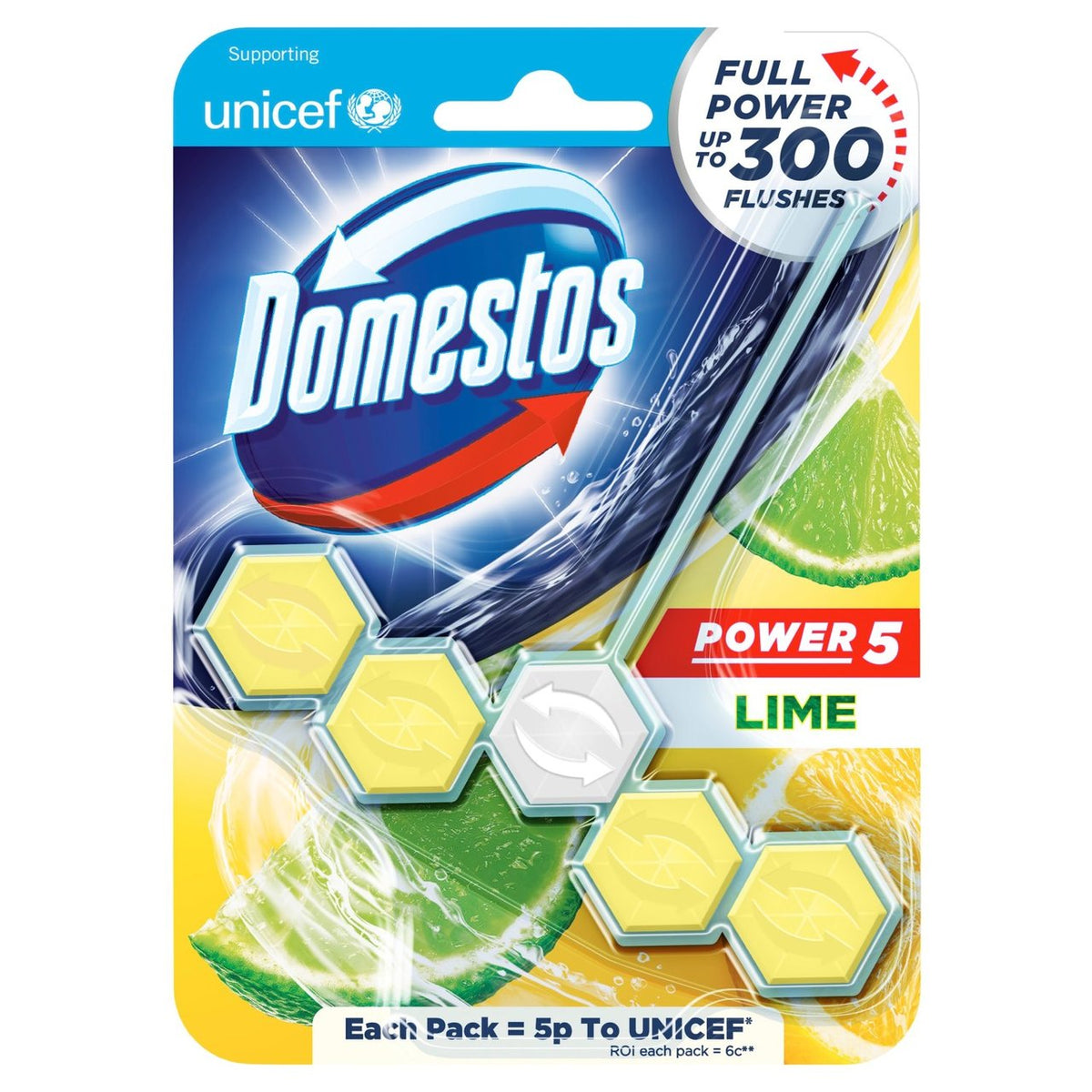 Domestos Power 5 Toilet Rim Block Lime - 55g_1