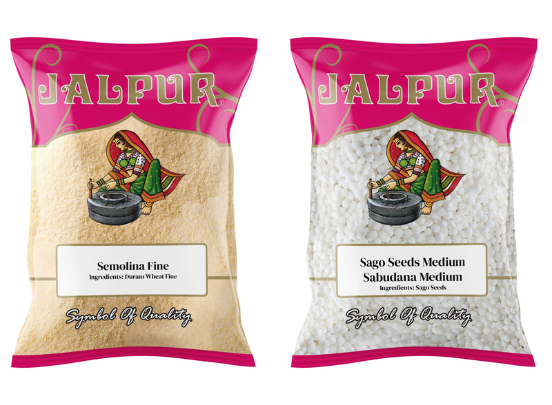 Jalpur Millers Semolina Combo Pack - Semolina Fine White 500g - Sago Seeds Medium 500g (2 Pack)