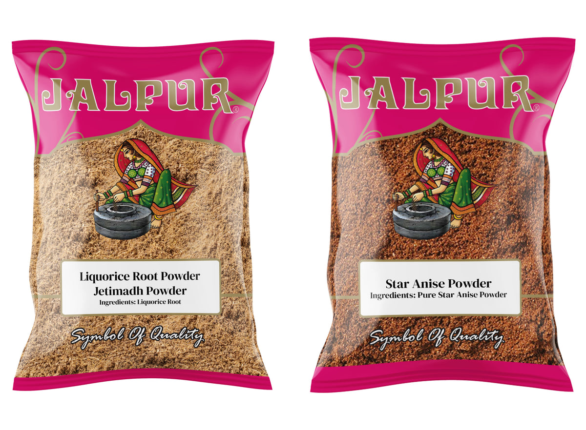Jalpur Millers Spice Combo Pack - Liquorice Root Powder 100g - Star Anise Powder 100g (2 Pack)