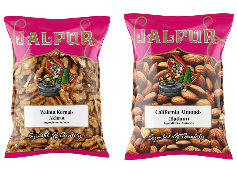 Jalpur Millers Nut Combo Pack - Walnut Kernels 1kg - Almonds 1kg (2 Pack)