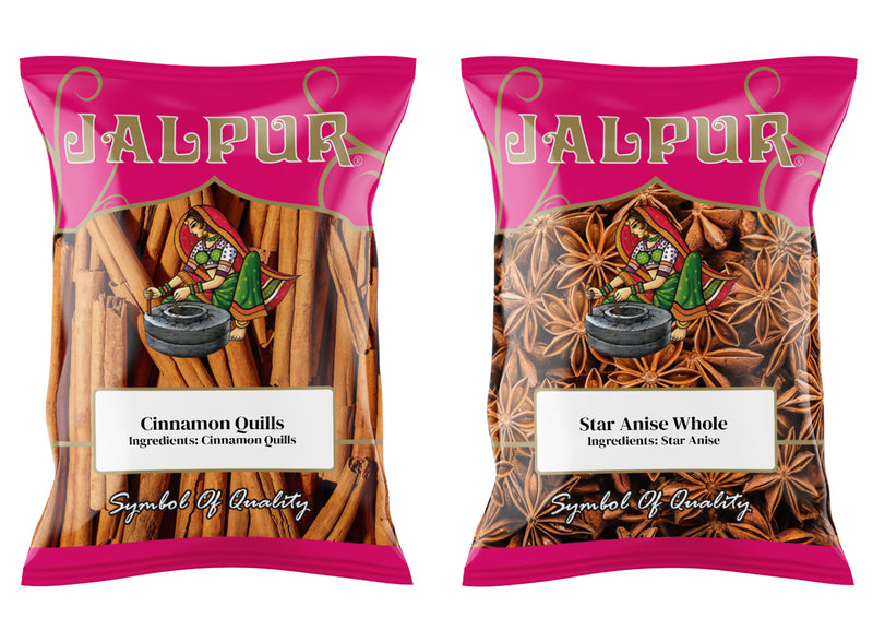 Jalpur Millers Spice Combo Pack - Cinnamon Quills 100g - Star Anise 100g (2 Pack)