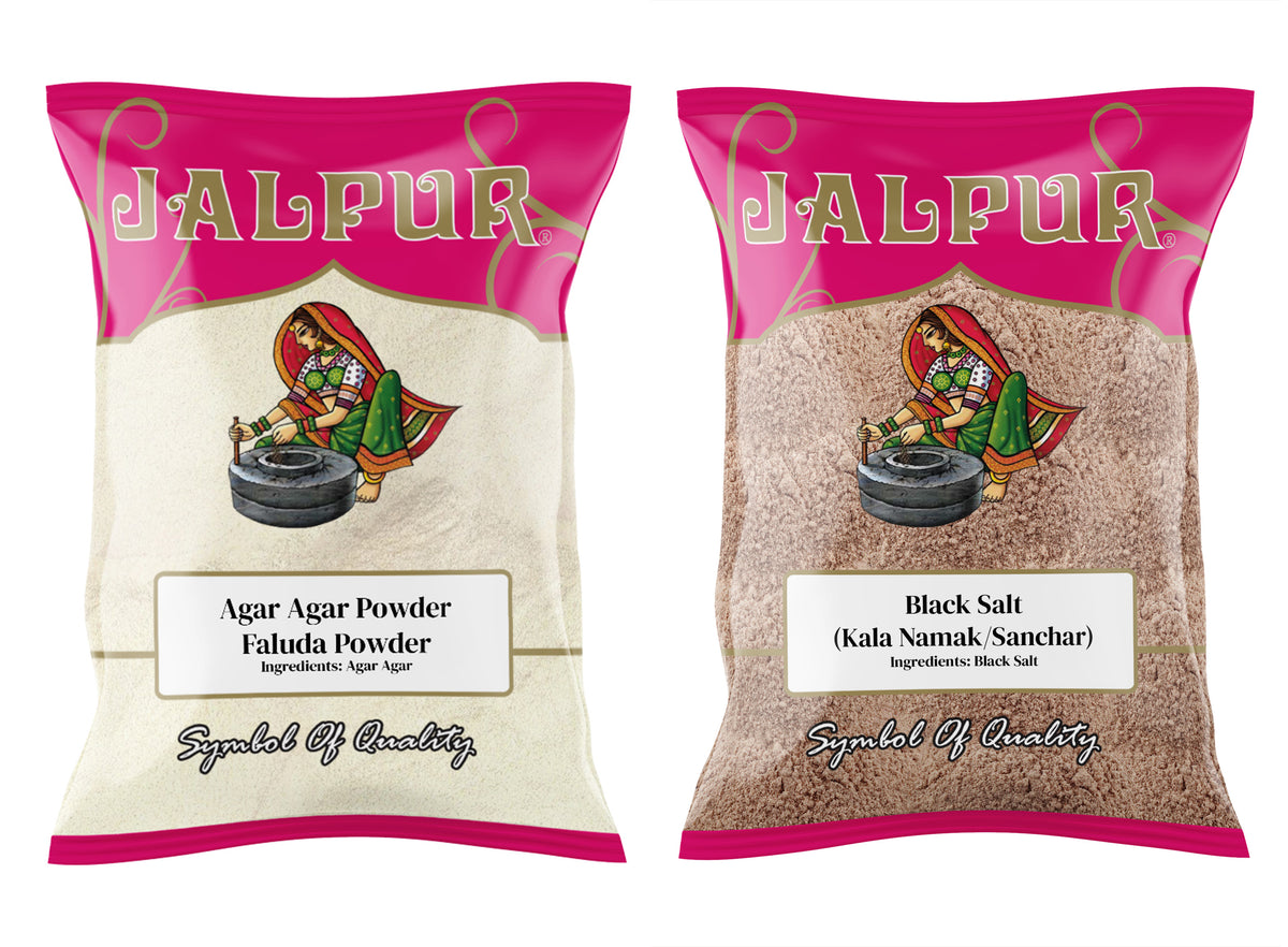 Jalpur Millers Spice Combo Pack - Agar Agar Powder 100g - Black Salt 100g (2 Pack)