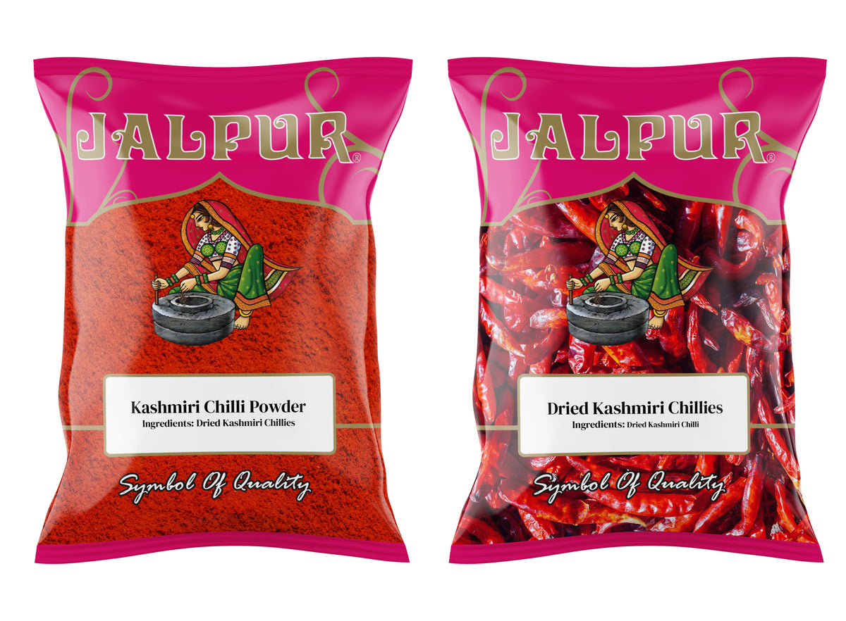 Jalpur Millers Spice Combo Pack - Kashmiri Chill Powder 100g - Dried Kashmiri Chillies 50g (2 Pack)