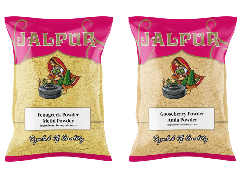 Jalpur Millers Spice Combo Pack - Fenugreek Powder 100g - Amla Powder 100g (dry hog plum powder) (2 Pack)