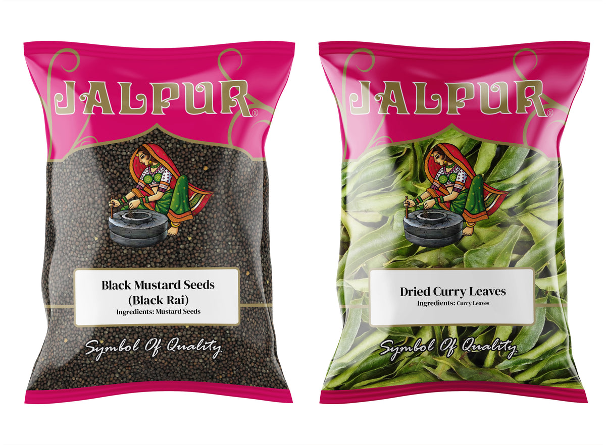 Jalpur Millers Spice Combo Pack -  Black Mustard Seeds 100g - Dried Curry Leaves 50g (2 Pack)