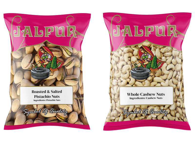 Jalpur Millers Nuts Combo Pack - Salted Pistachio 1kg - Cashew Nuts Whole 1kg (2 Pack)