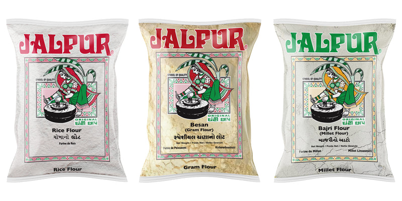 Jalpur Millers Flour Combo Pack - Jalpur Rice Flour 1kg - Jalpur Gram Flour 1kg - Jalpur Millet Flour 1kg (3 Pack)