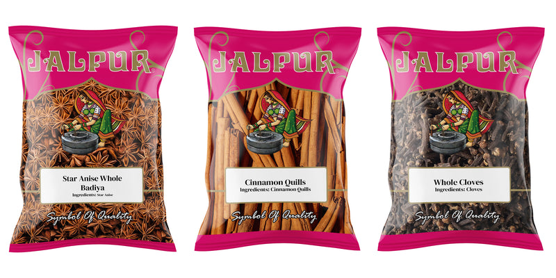 Jalpur Millers Spice Combo Pack - Star Anise 100g - Cinnamon Quills 100g - Cloves 100g (3 Pack)