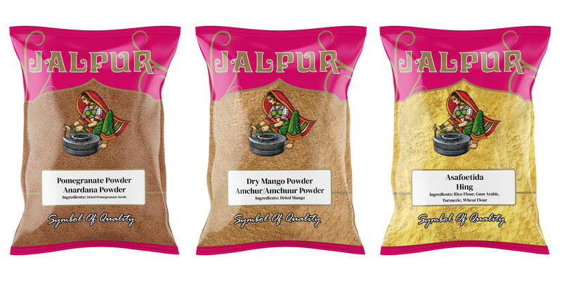 Jalpur Millers Spice Combo Pack - Pomegranate Powder 100g - Dry Mango Powder 100g - Asafoetida 100g (3 Pack)