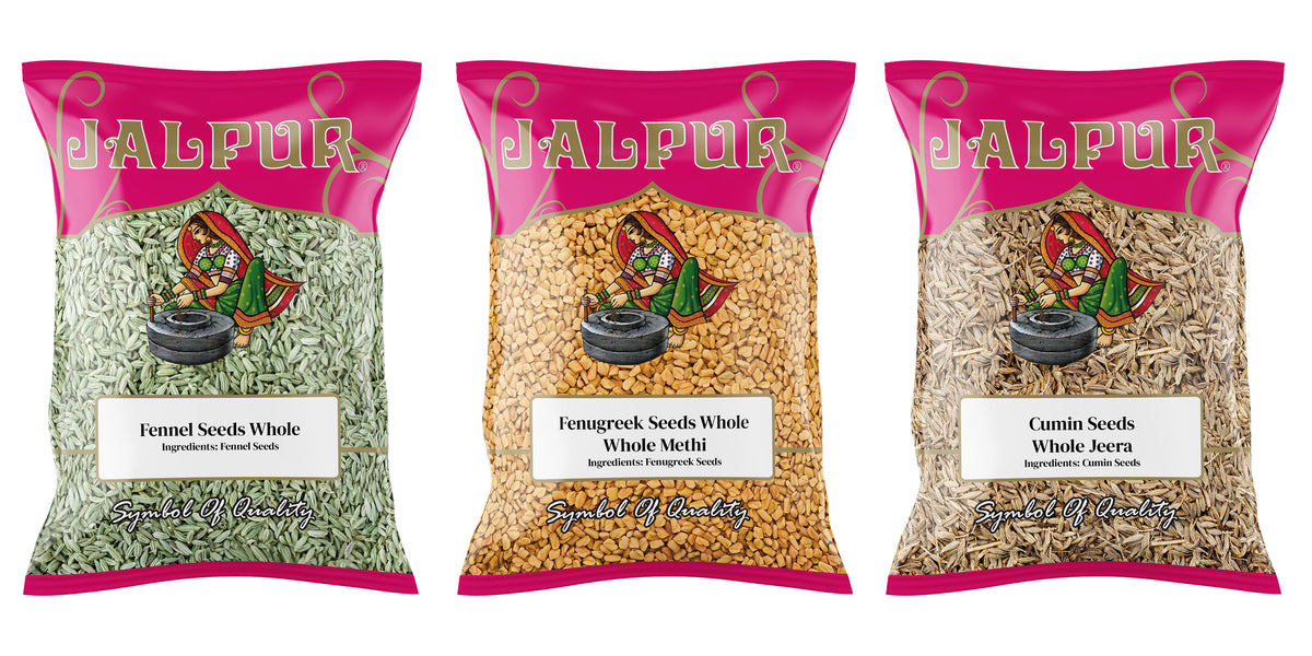 Jalpur Millers Spice Combo Pack - Fennel Seeds 500g - Fenugreek Seeds 500g - Cumin Seeds 500g (3 Pack)