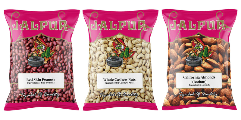 Jalpur Millers Nuts Combo Pack - Red Skin Peanuts 1kg - Cashew Nuts 1kg - Almonds 1kg (3 Pack)