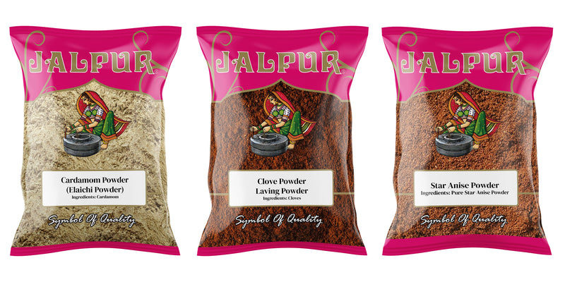 Jalpur Millers Spice Combo Pack - Cardamom Powder 100g - Clove Powder 100g - Star Anise Powder 100g (3 Pack)