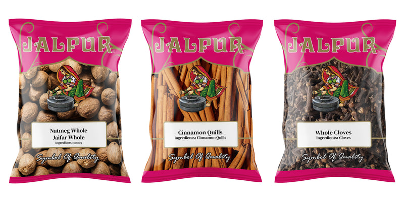 Jalpur Millers Spice Combo Pack - Nutmeg 100g - Cinnamon Quills 100g - Cloves 100g (3 Pack)