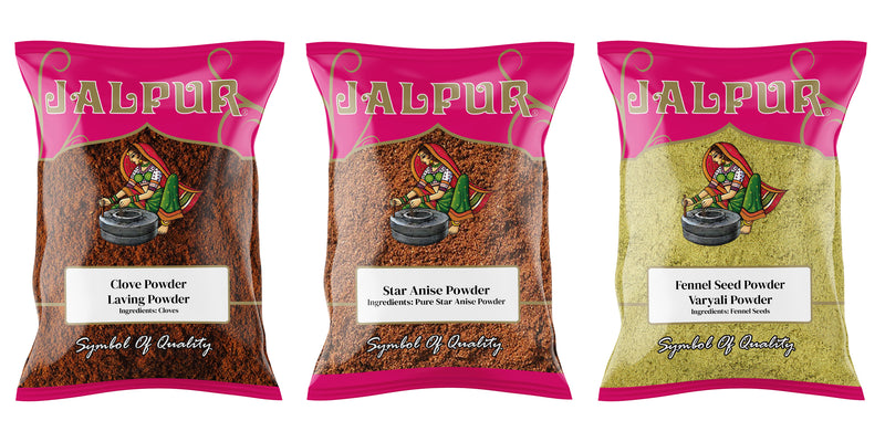 Jalpur Millers Spice Combo Pack - Clove Powder 100g - Star Anise Powder 100g - Fennel Seeds Powder 100g (3 Pack)
