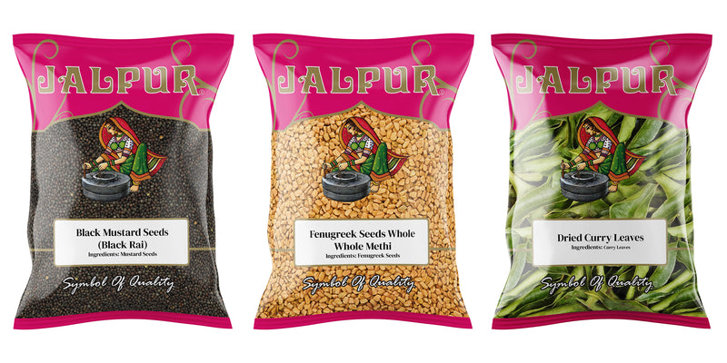 Jalpur Millers Spice Combo Pack - Black Mustard Seeds 500g - Fenugreek Seeds 500g - Dried Curry Leaves 50g (3 Pack)