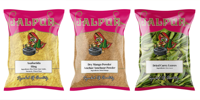 Jalpur Millers Spice Combo Pack - Asafoetida 50g - Dry Mango Powder 100g - Dried Curry Leaves 50g (3 Pack)