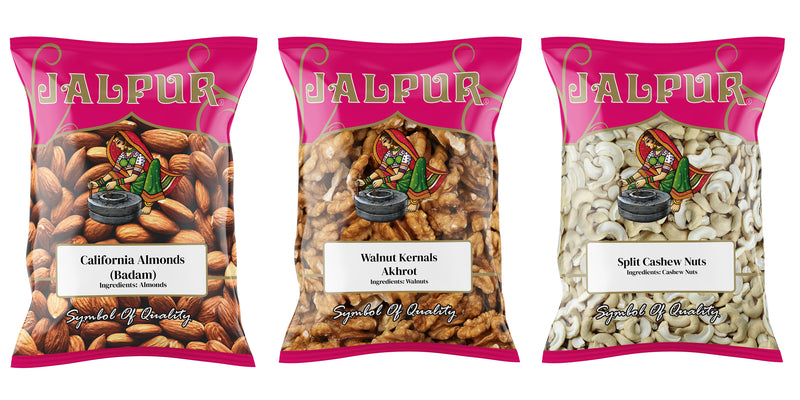 Jalpur Millers Nut Combo Pack - Almonds 1kg - Walnut Kernels 1kg - Split Cashew Nuts 1kg (3 Pack)