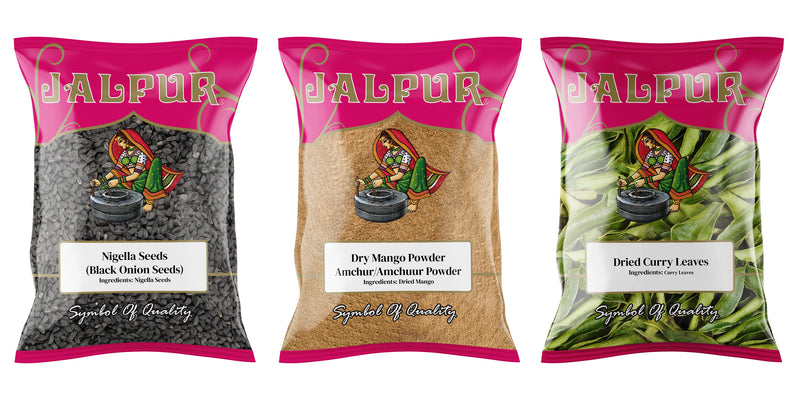 Jalpur Millers Spice Combo Pack - Black Onion Seeds 100g - Dry Mango Powder 100g - Dried Curry Leaves 50g (3 Pack)