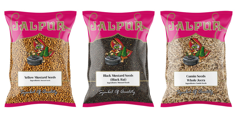 Jalpur Millers Spice Combo Pack - Yellow Mustard Seeds 100g - Black Mustard Seeds 100g - Cumin Seeds 100g (3 Pack)