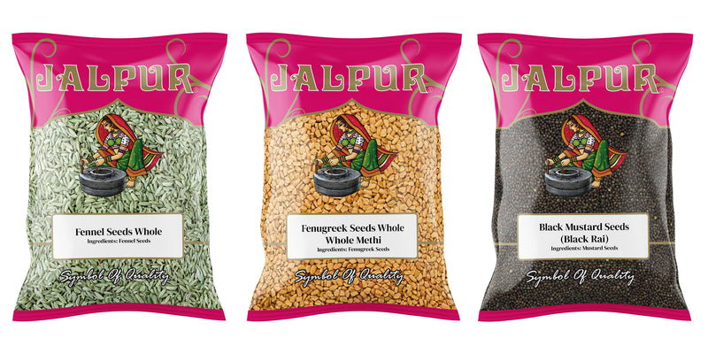 Jalpur Millers Spice Combo Pack - Fennel Seeds 500g - Fenugreek Seeds 500g - Black Mustard Seeds 500g (3 Pack)