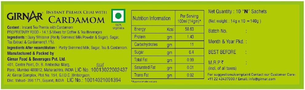 Girnar Cardamom Chai Instant Tea Premix With Cardamom - 140g_3