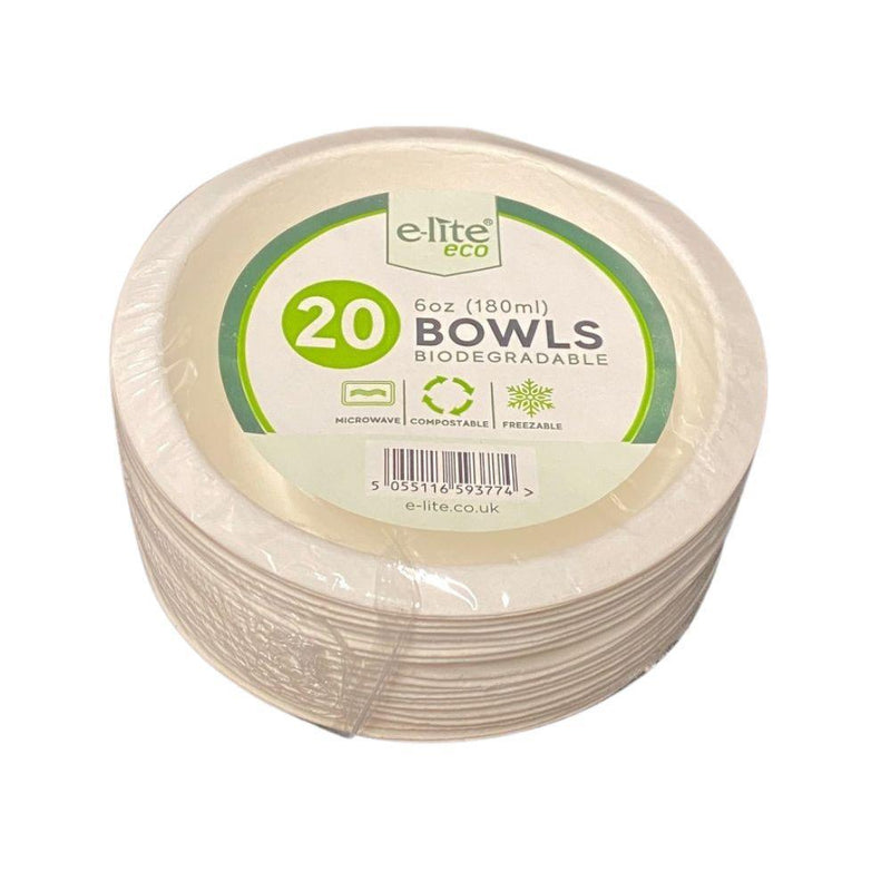 E-Lite 6oz (180ml) Bagasse Bowl - 20 Pack