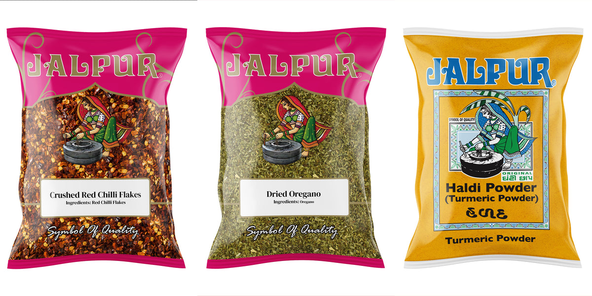 Jalpur Miller Spice Combo Pack - Crushed Red Chilli Pepper Flakes 100g - Oregano 100g - Turmeric Powder 100g (3 Pack)
