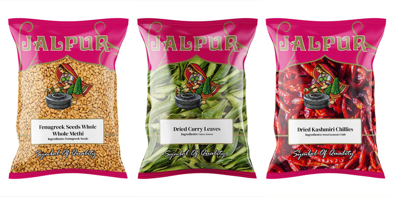 Jalpur Miller Spice Combo Pack - Fenugreek Seeds 100g - Dried Curry Leaves 50g - Dried Kashmiri Chillies 50g (3 Pack)