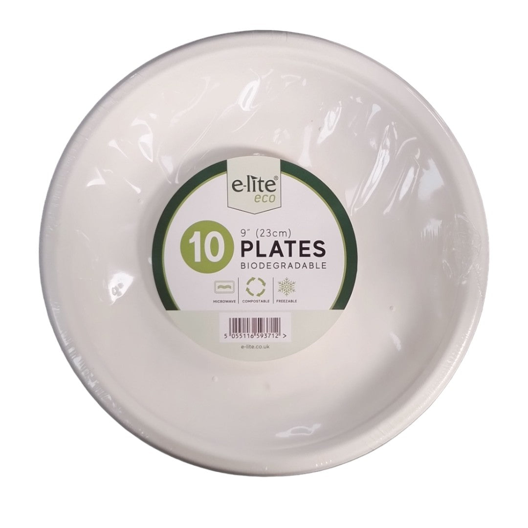 E-Lite 9'' Inch (23cm) Round Bagasse Plates - 10 Pack_1