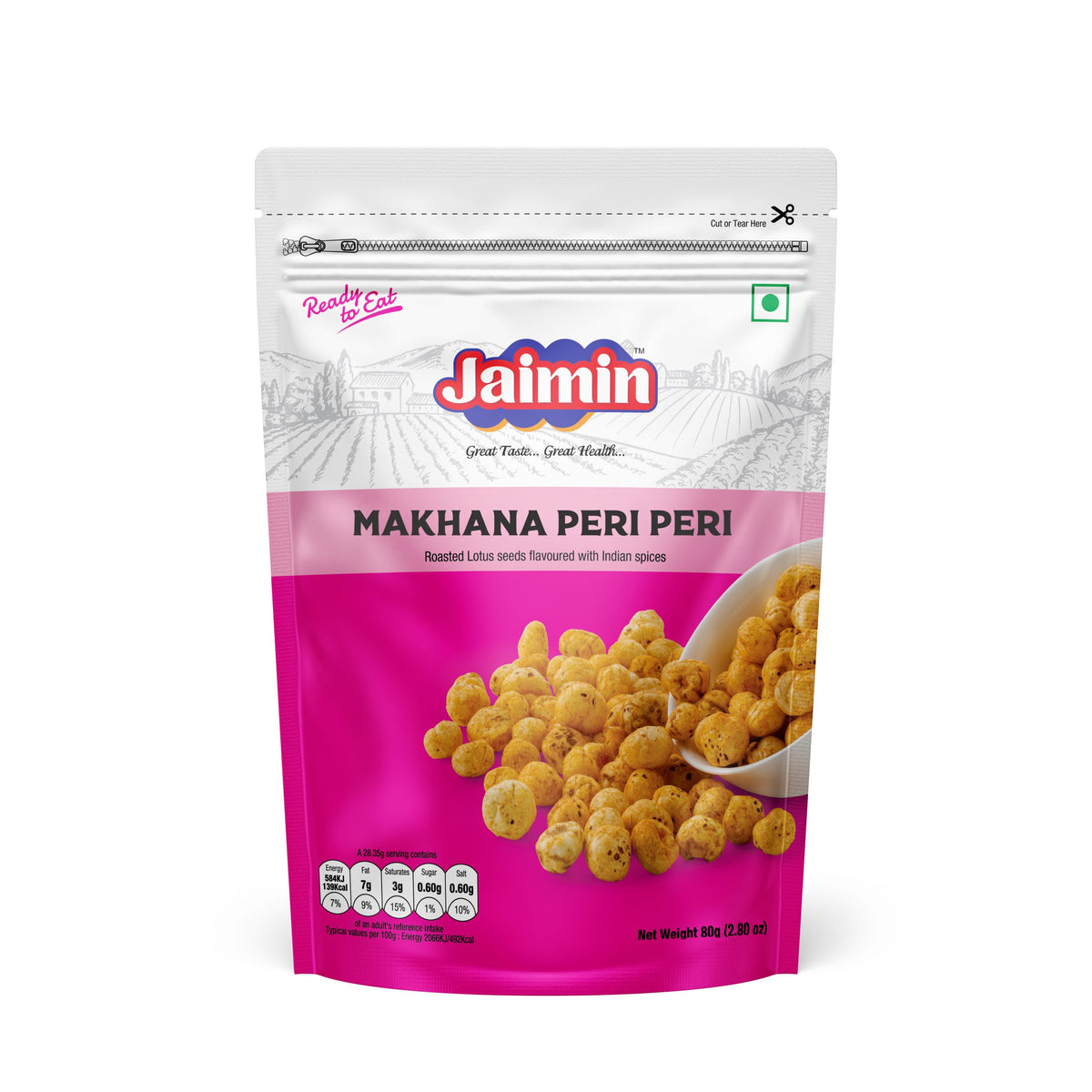Jaimin Makhana Peri Peri - (roasted lotus seeds flavoured with indian spices) - 80g_1