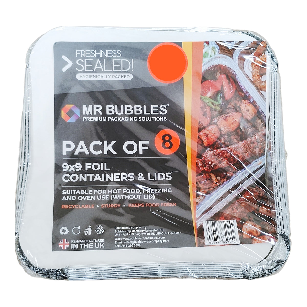 Mr Bubbles 9'' x 9'' (48cm x 48cm) Foil Containers & Lids - 8 Pack_1