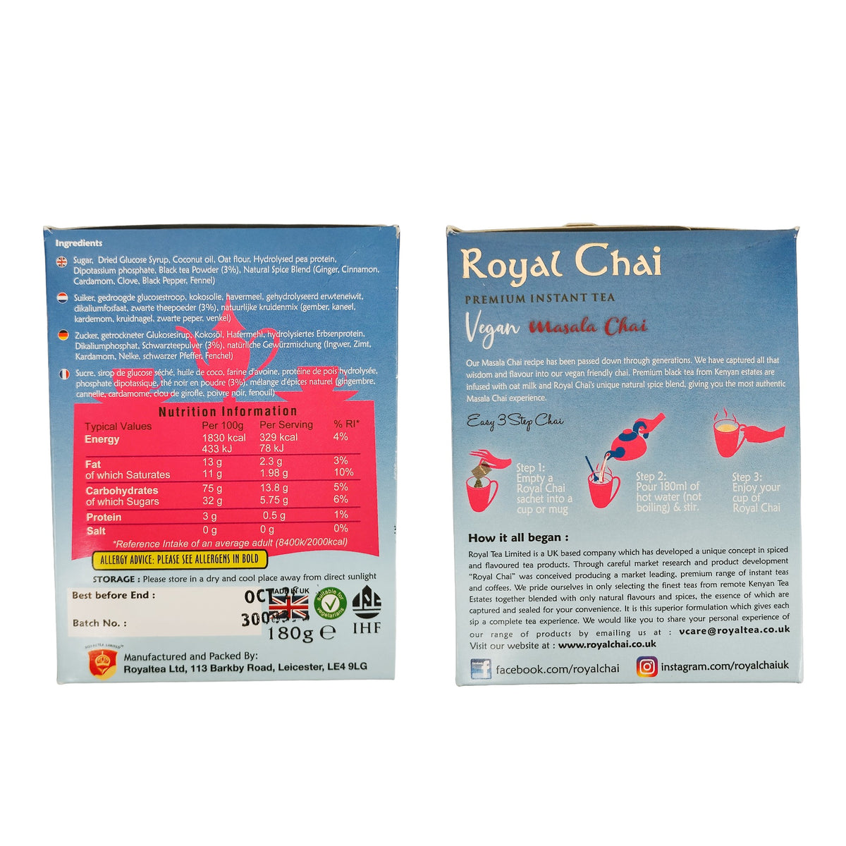 Royal Chai Vegan Masala Chai Sweetened - 180g