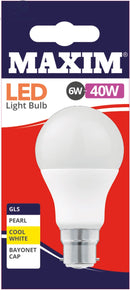 Maxim LED Bayonet Low Energy Light Bulb 6w/40w Pearl Cool White - GLS_1