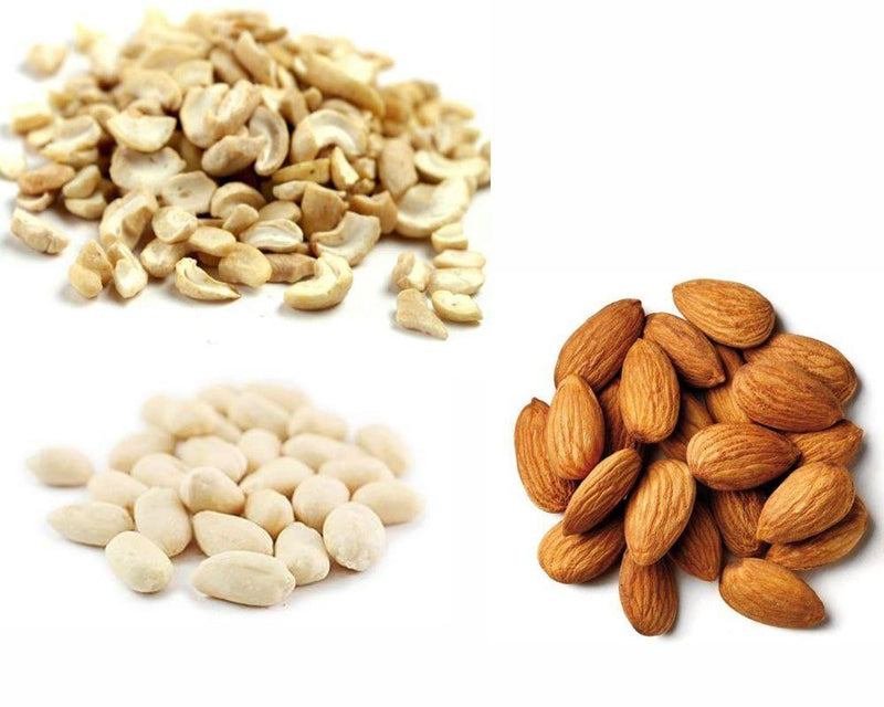 Jalpur Millers Nuts Combo Pack - White Blanced Peanuts 1kg - Split Cashhew Nut 1kg - Almonds 1kg (3 Pack) - Jalpur Millers Online