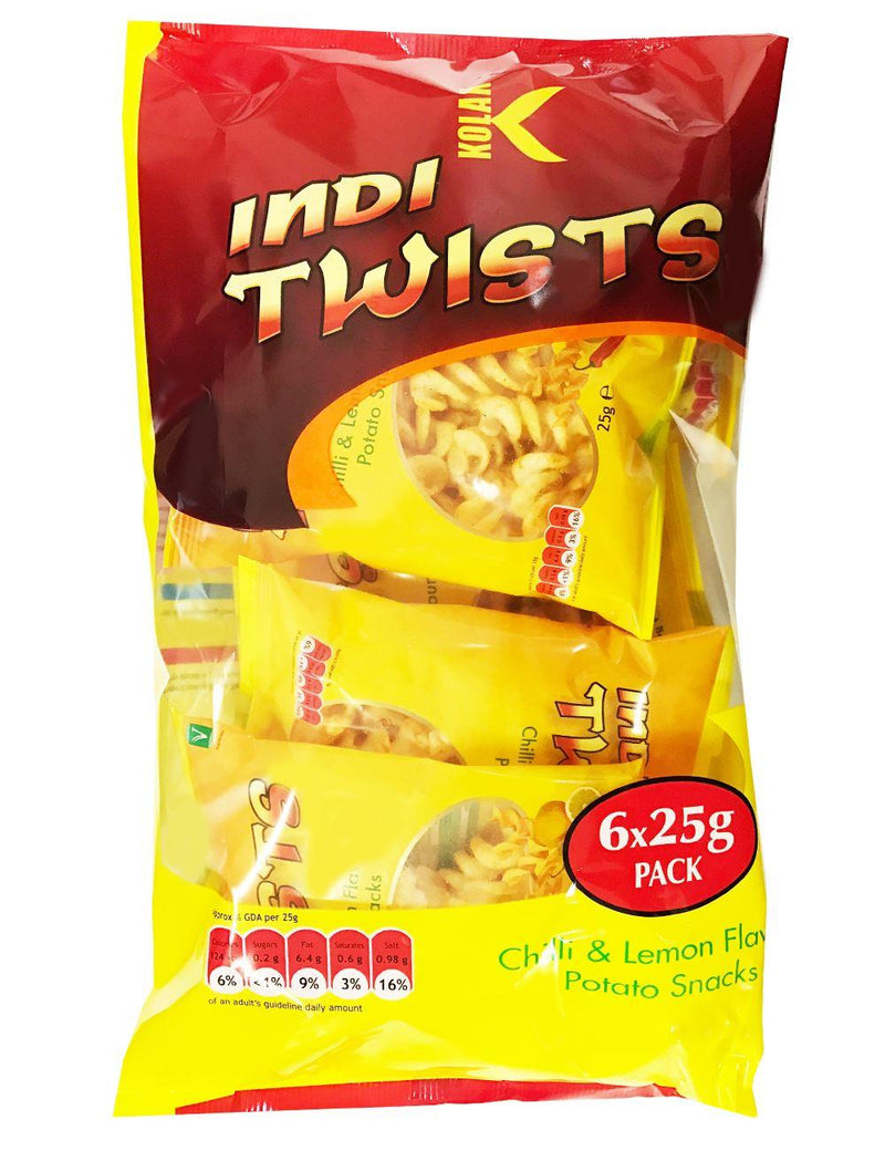 Kolak - Indi Twists 6 x Chilli & Lemon Potato Snacks - 25g (Pack of 6) - Jalpur Millers Online
