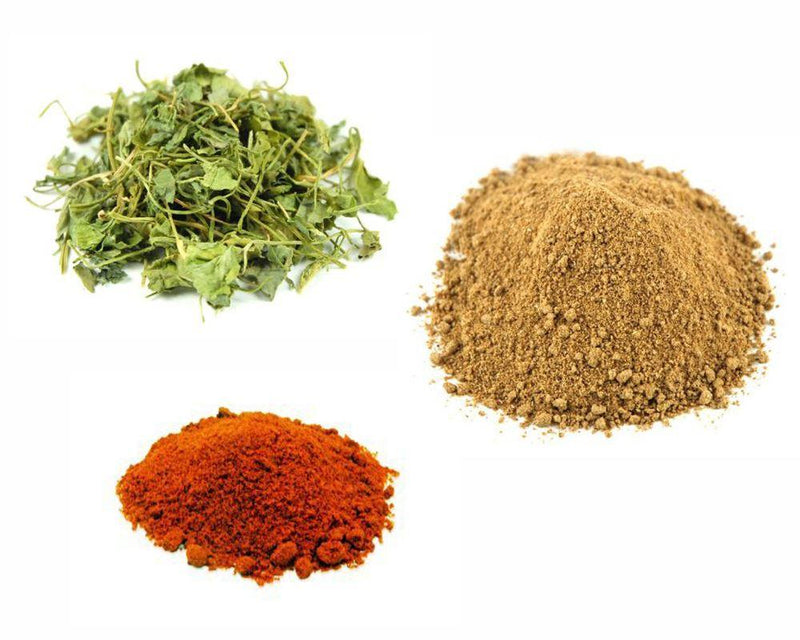 Jalpur Millers Spice Combo Pack - Dried Fenugreek Leaves 50g - Dried Mango Powder 100g - Kashmiri Chilli Powder 100g (3 Pack) - Jalpur Millers Online