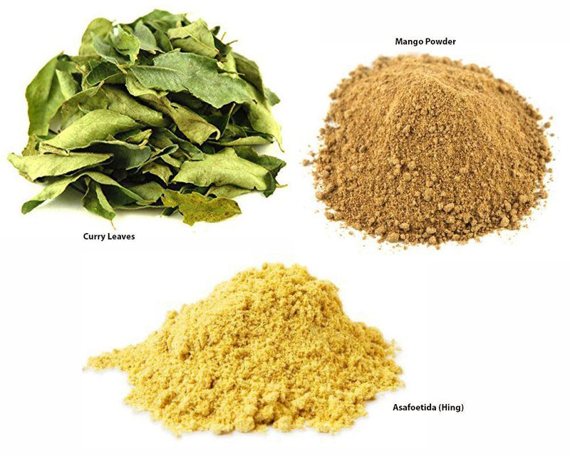 Jalpur Millers Spice Combo Pack - Asafoetida 50g - Dry Mango Powder 100g - Dried Curry Leaves 50g (3 Pack) - Jalpur Millers Online