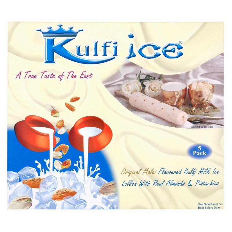 Kulfi Ice - Frozen Original Malai Flavoured Kulfi Milk Ice Lollies with Real Almonds & Pistachios - (5 pack) - 70ml - Jalpur Millers Online